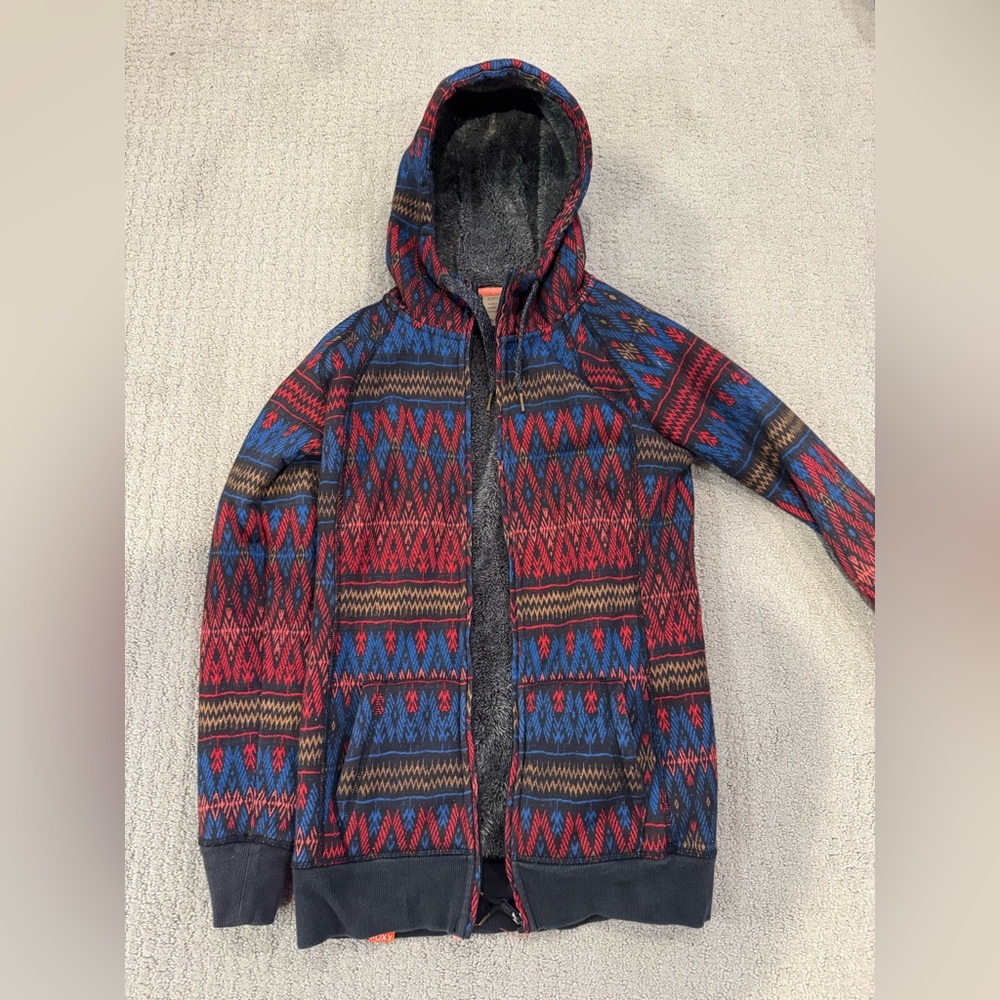 Roxy Dry Flight Women's Hoodie with Red and Blue Geometric Design